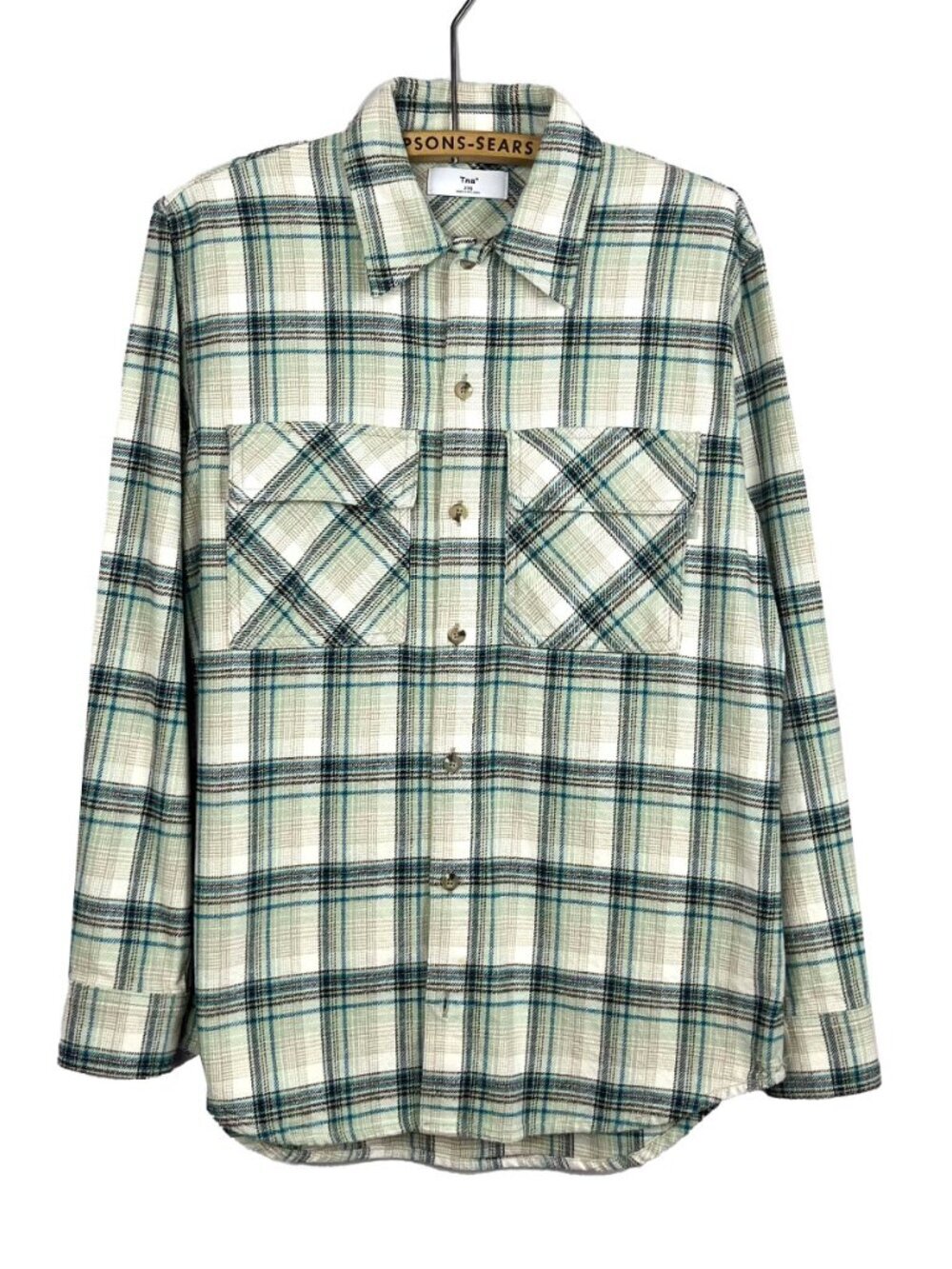 Aritzia TNA Womens Flannel Shacket Oversized Button Up Blue Plaid 100% Cotton XS